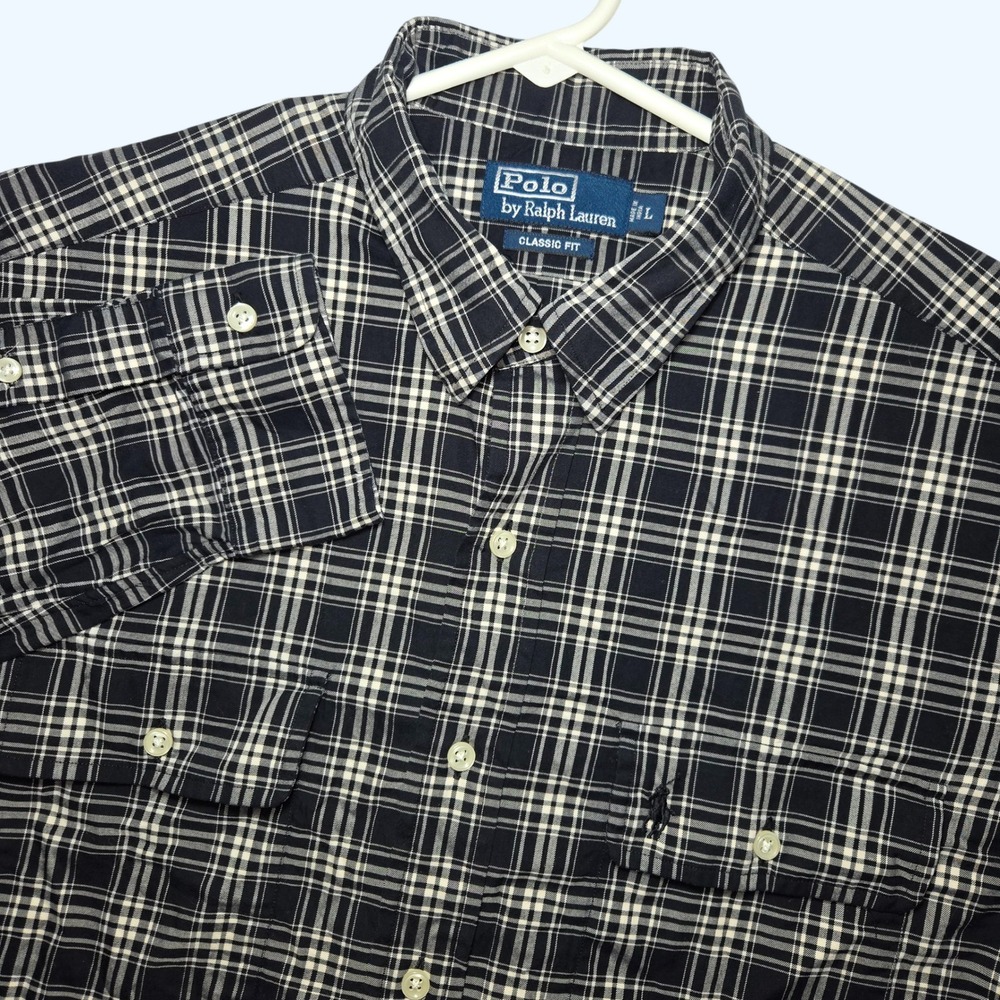 Polo Ralph Lauren Classic Fit Plaid Mens Large Button Down Shirt Pockets Vintage